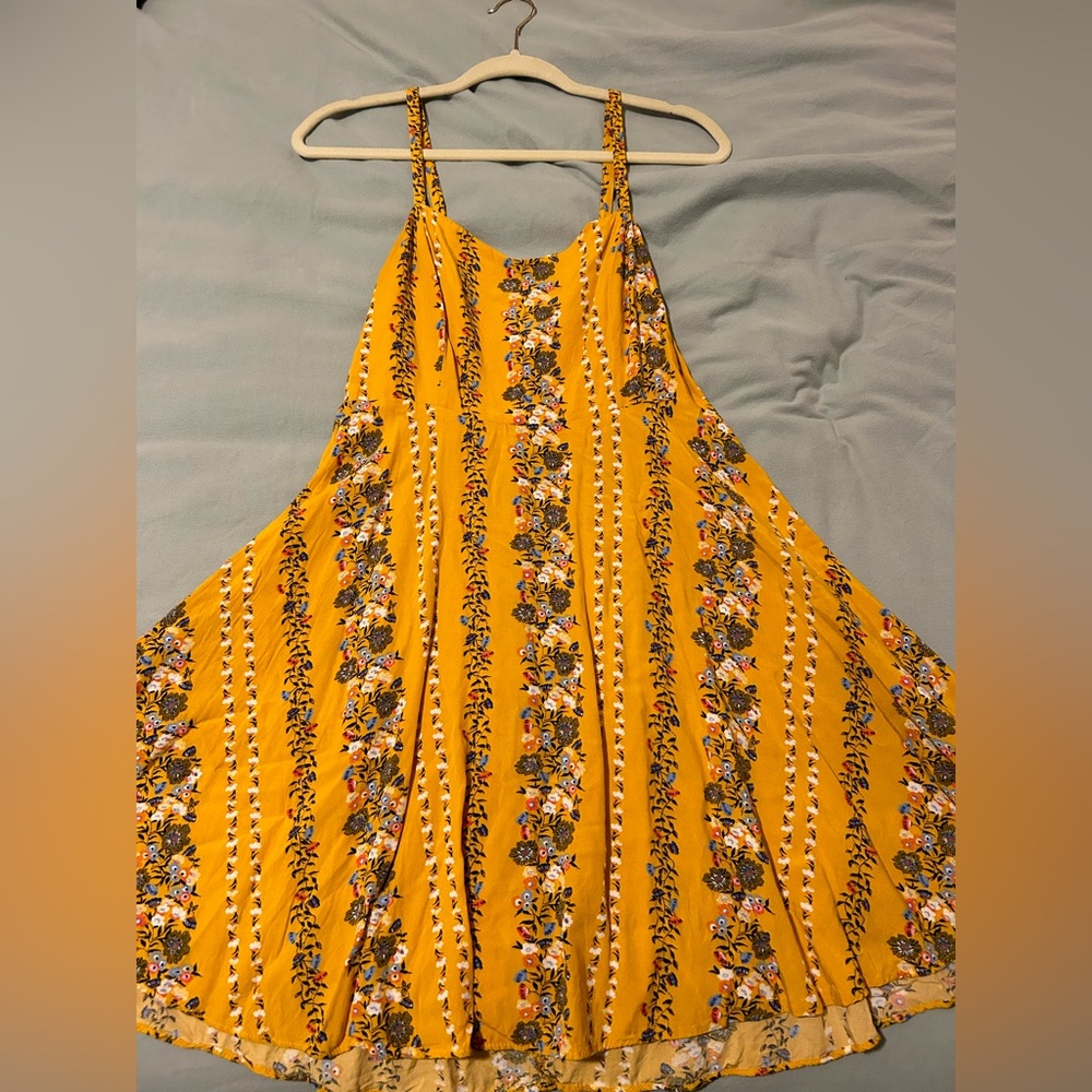 Mustard yellow floral fit and flare sunflower dress
